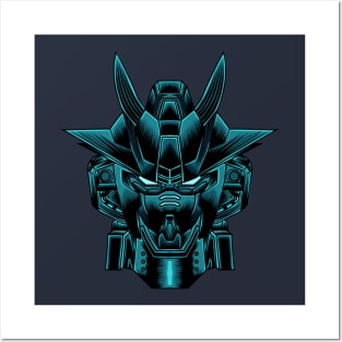 Blue robot illustration Posters and Art